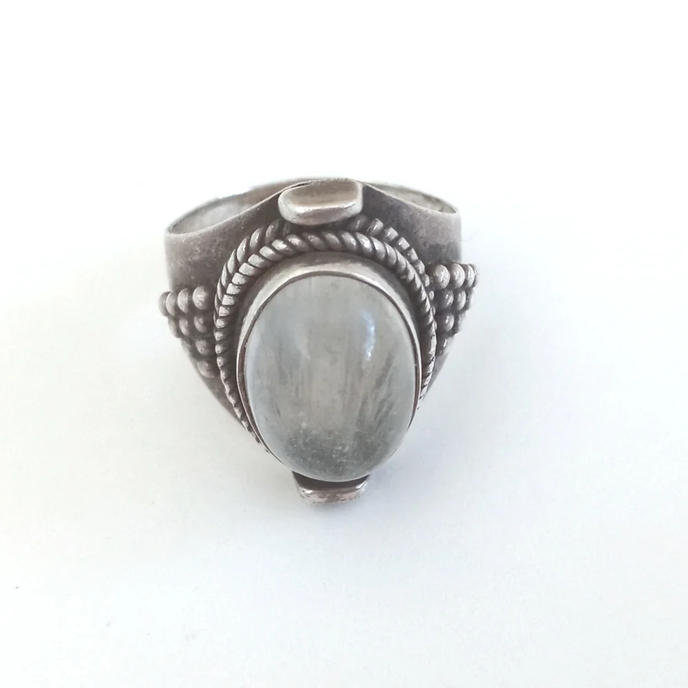 Vintage Clear White Apophyllite Stone 925 Sterling Silver Ring 6.5